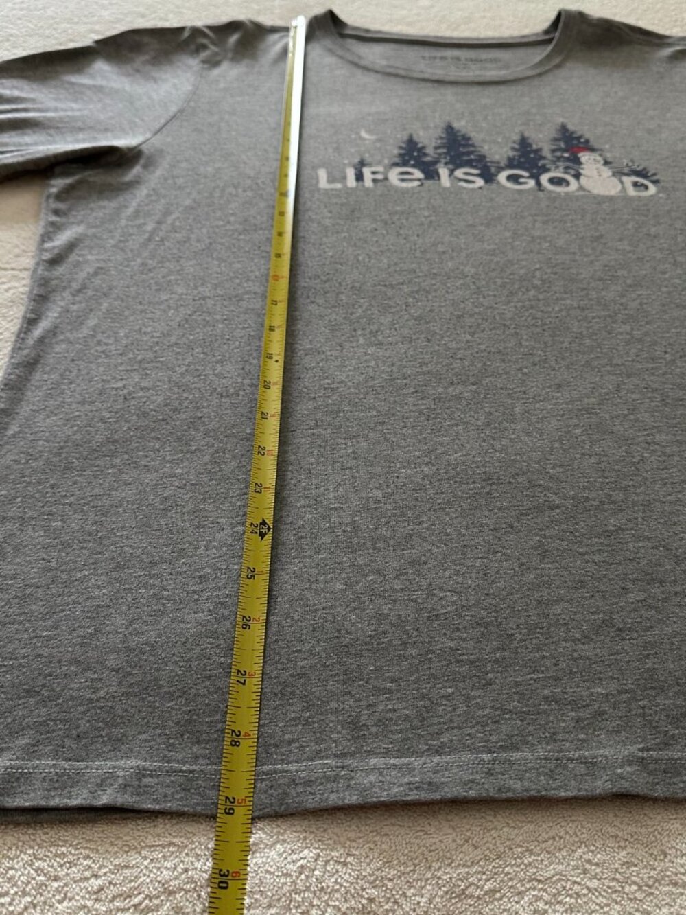 Life Is Good Snowman Winter Christmas Long Sleeve Crusher Tee Heather Grey XXL - Picture 9 of 15
